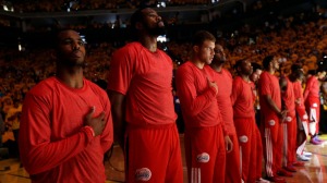Clippers players on April 27 wore their warmup T-shirts inside out in solidarity against racist remarks allegedly made by team owner Donald Sterling.